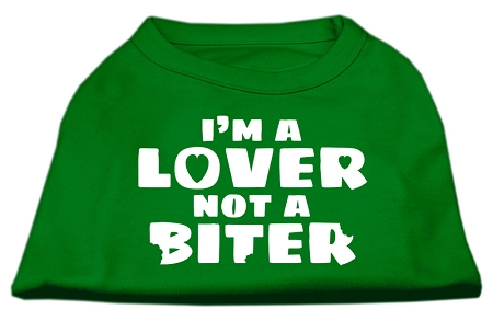 I'm a Lover not a Biter Screen Printed Dog Shirt Emerald Green XS